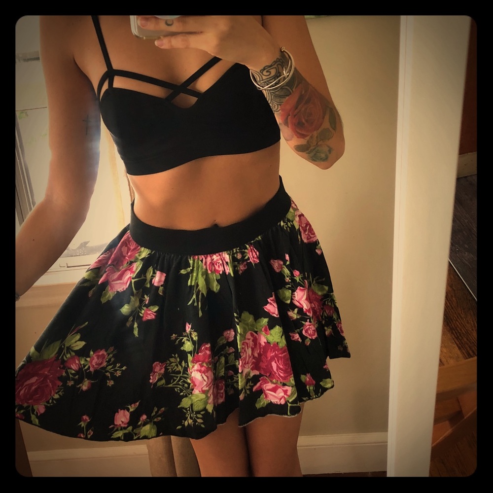 Black floral skirt